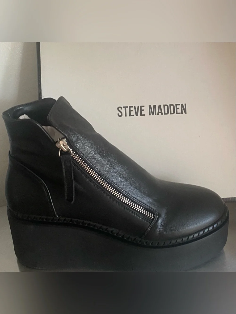 NEW STEVE MADDEN WOMENS LEATHER PLATFORM DOUBLE ZIP BOOTS